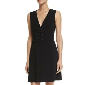 A.L.C. Jacobson Mini Dress Sleeveless Stretch Crepe Silver Barbells Black Size 8